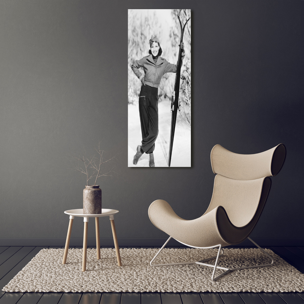 Tableau sur toile Femme avec des skis