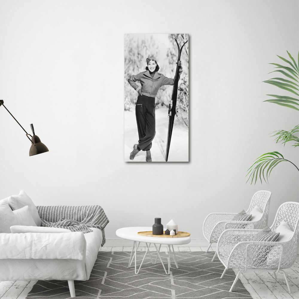 Tableau sur toile Femme avec des skis