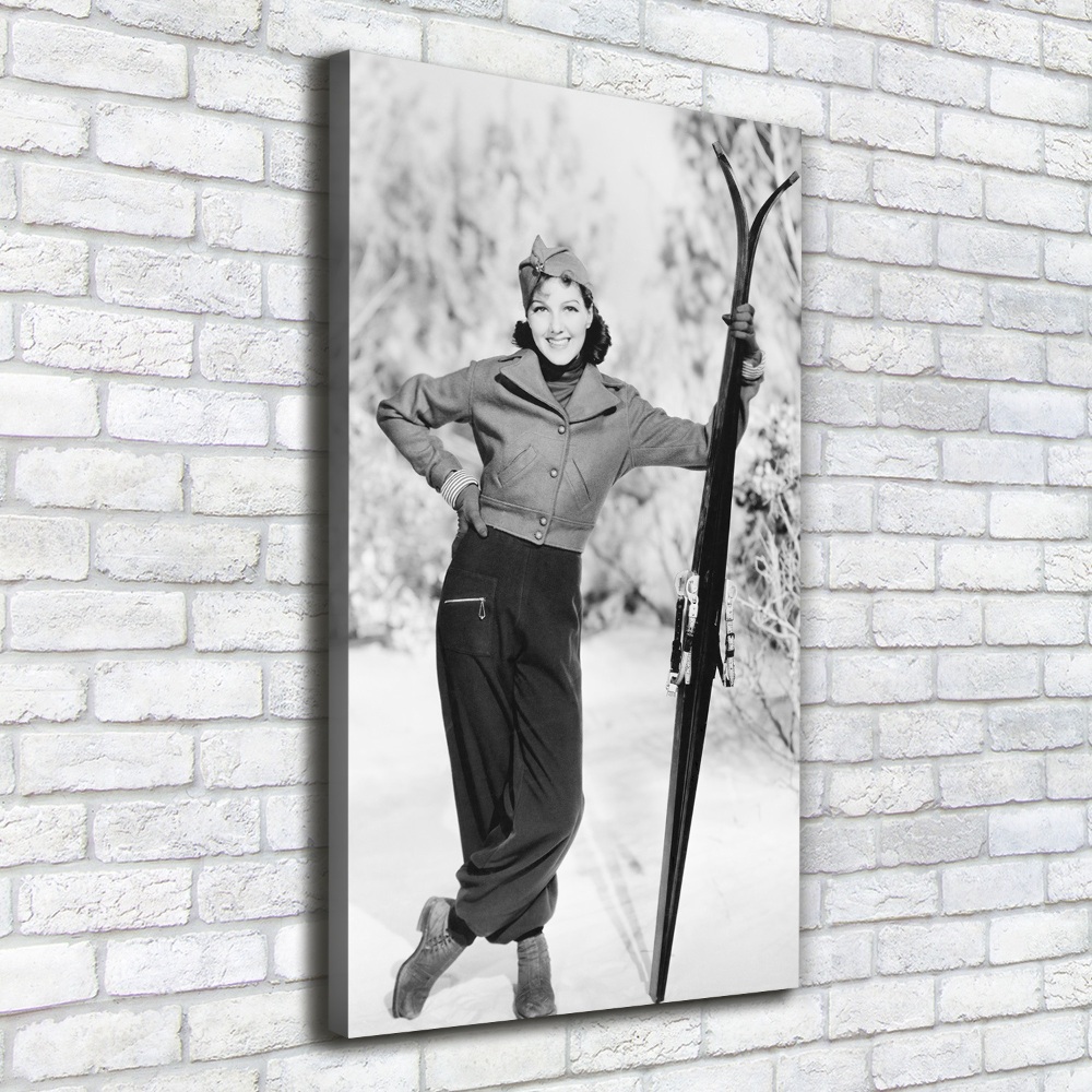 Tableau sur toile Femme avec des skis