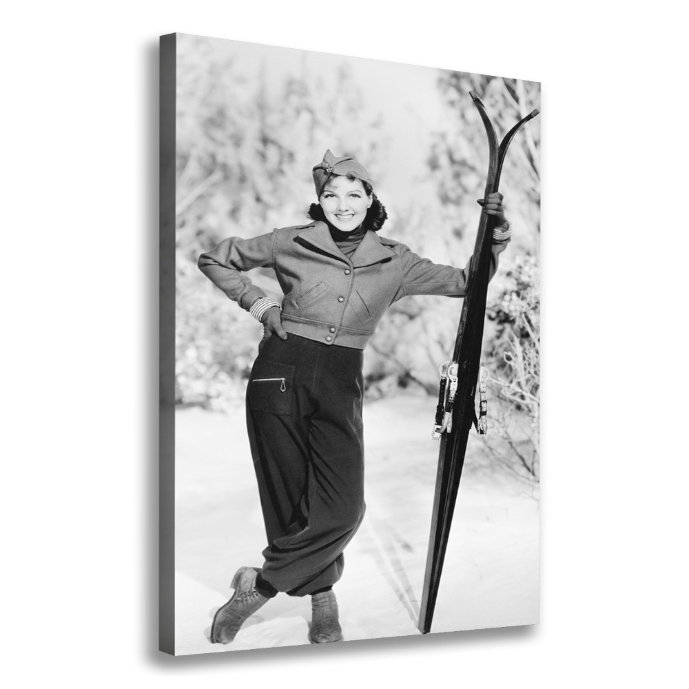 Tableau sur toile Femme avec des skis