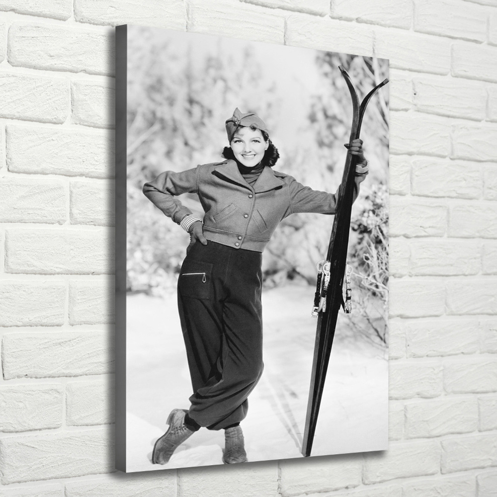 Tableau sur toile Femme avec des skis