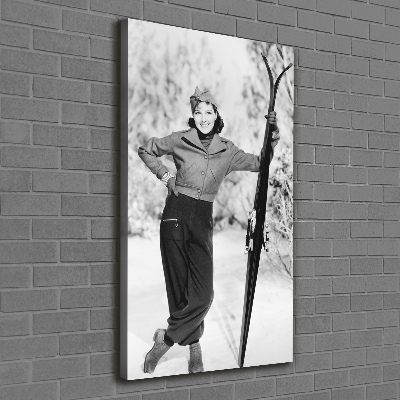 Tableau sur toile Femme avec des skis