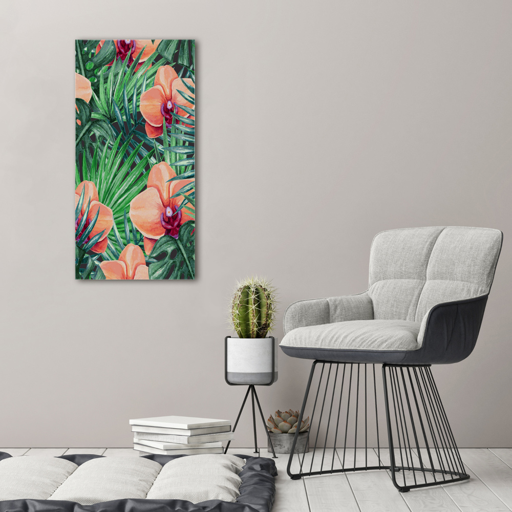 Tableau sur toile Orchidée et palmier