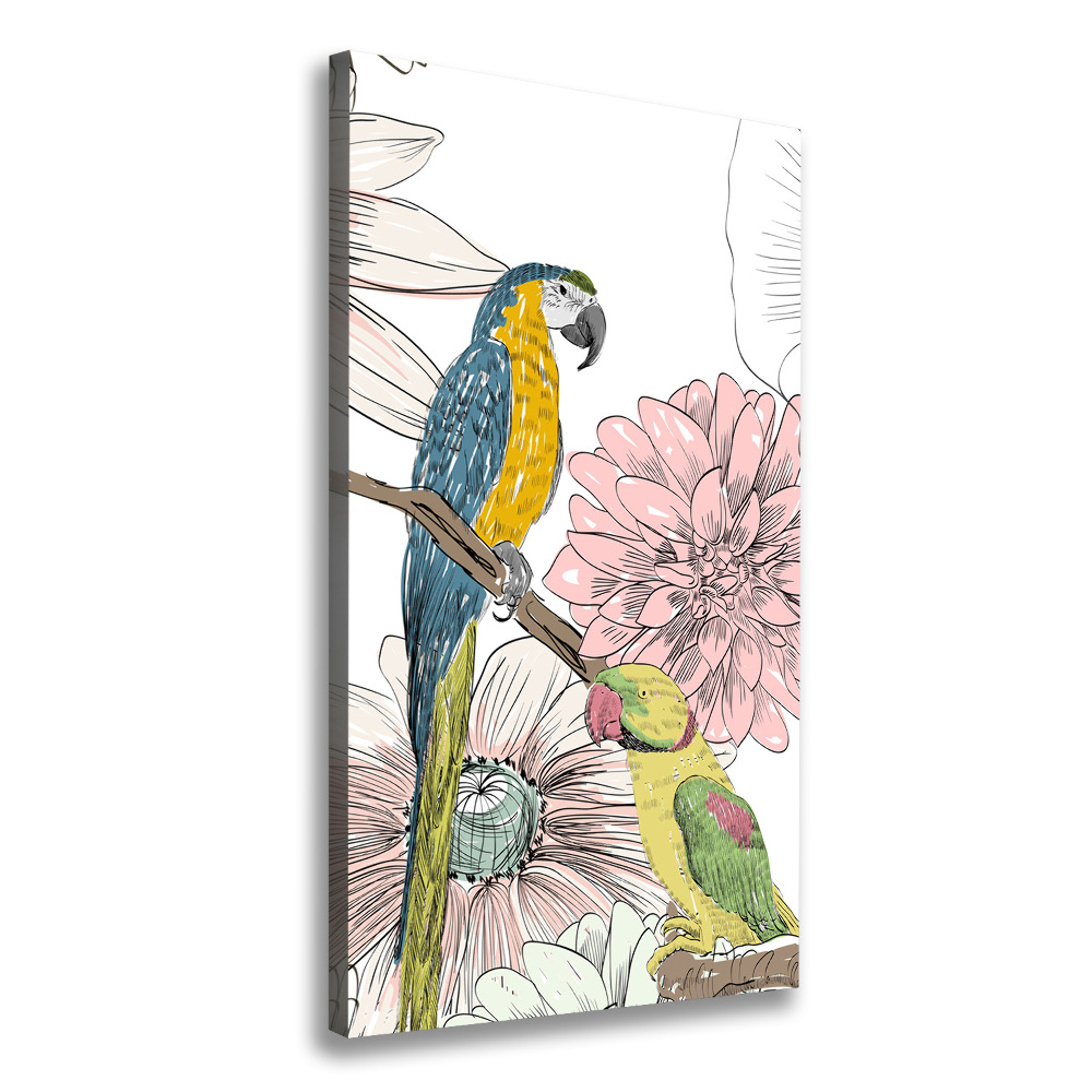 Tableau imprimé sur toile Perroquets et fleurs