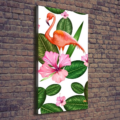 Tableau toile imprimée Flamants et fleurs