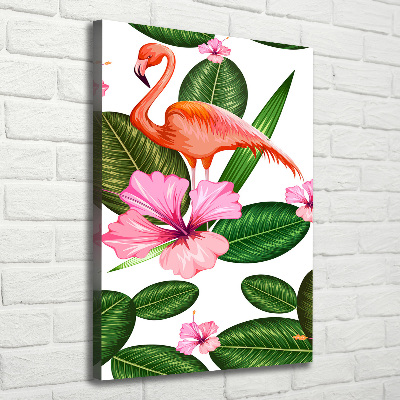 Tableau toile imprimée Flamants et fleurs