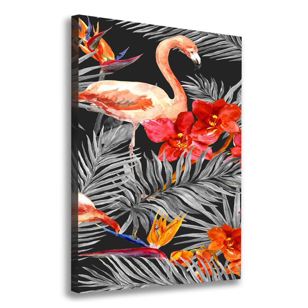 Tableau imprimé sur toile Flamants et fleurs