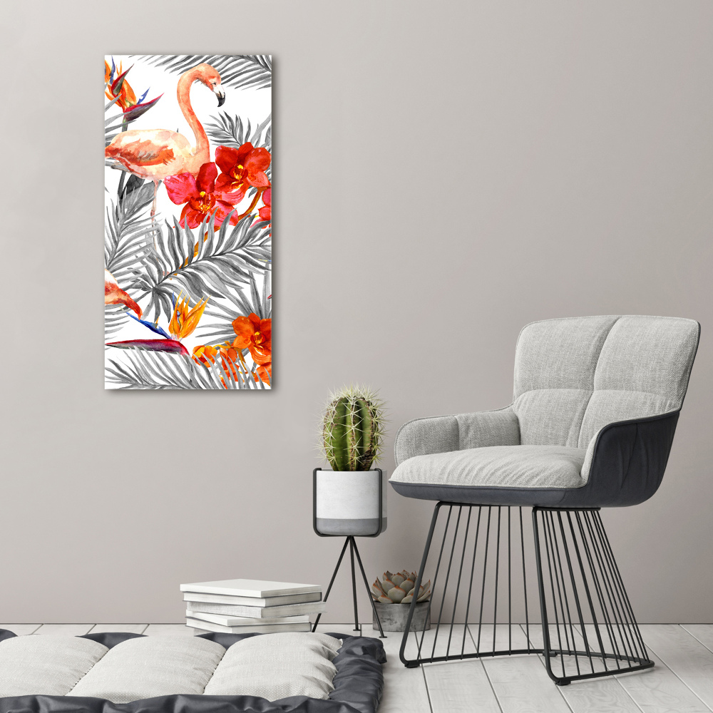 Tableau photo sur toile Flamants et fleurs