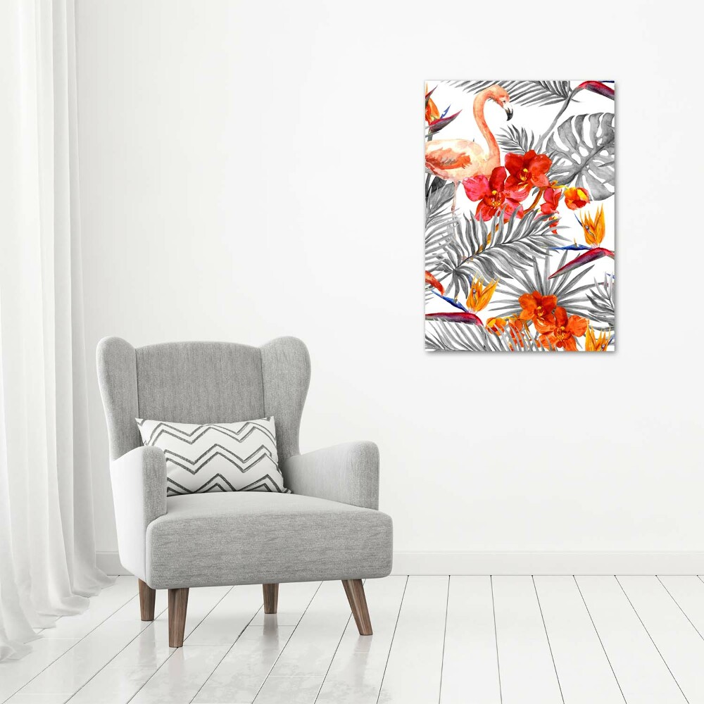 Tableau photo sur toile Flamants et fleurs