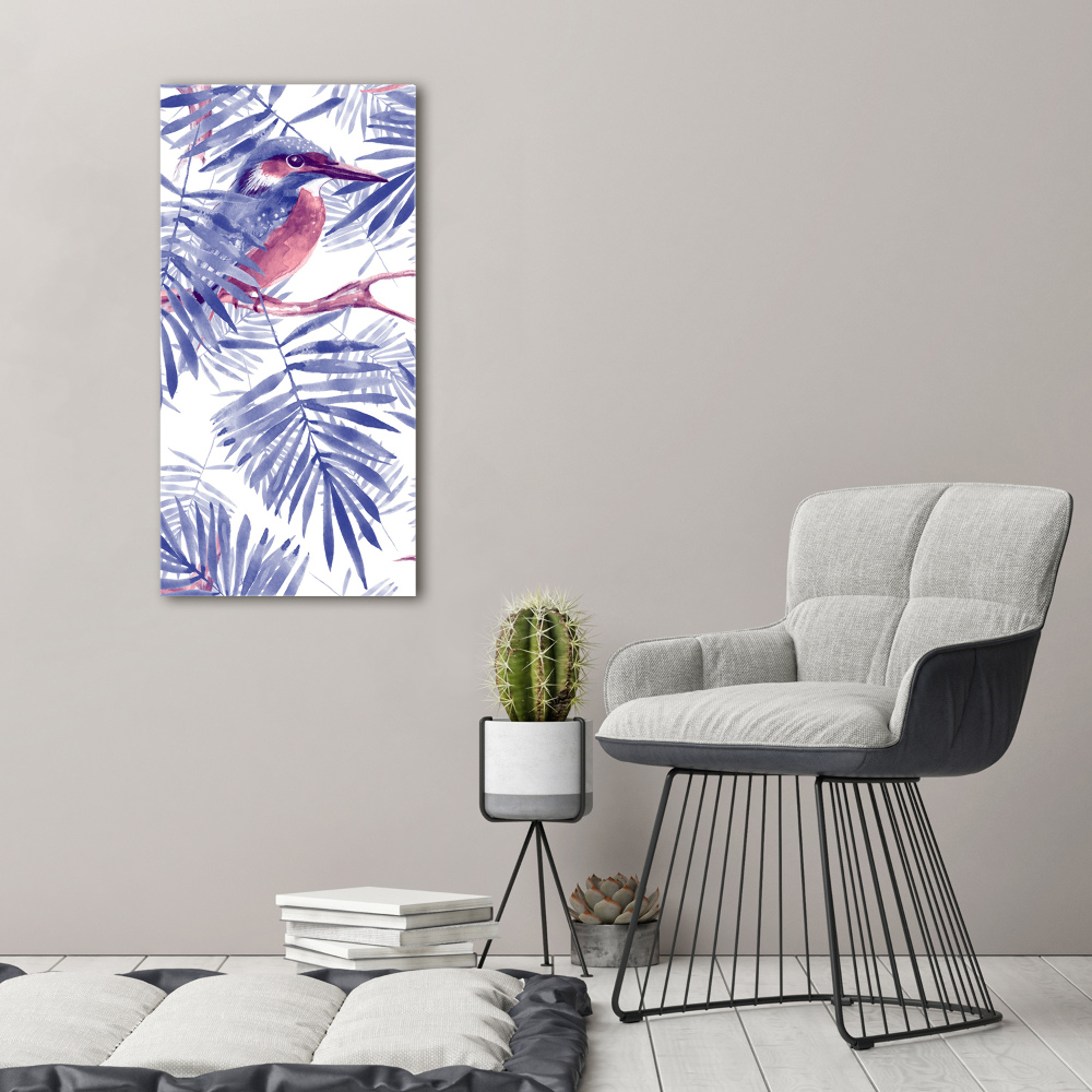 Tableau photo sur toile Feuilles de palmier et oiseau