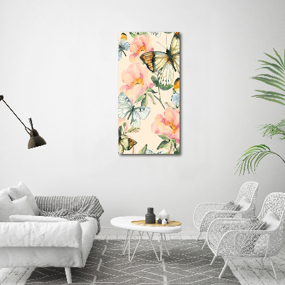 Tableau photo sur toile Roses et papillons