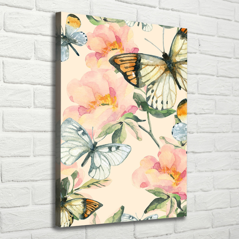 Tableau photo sur toile Roses et papillons