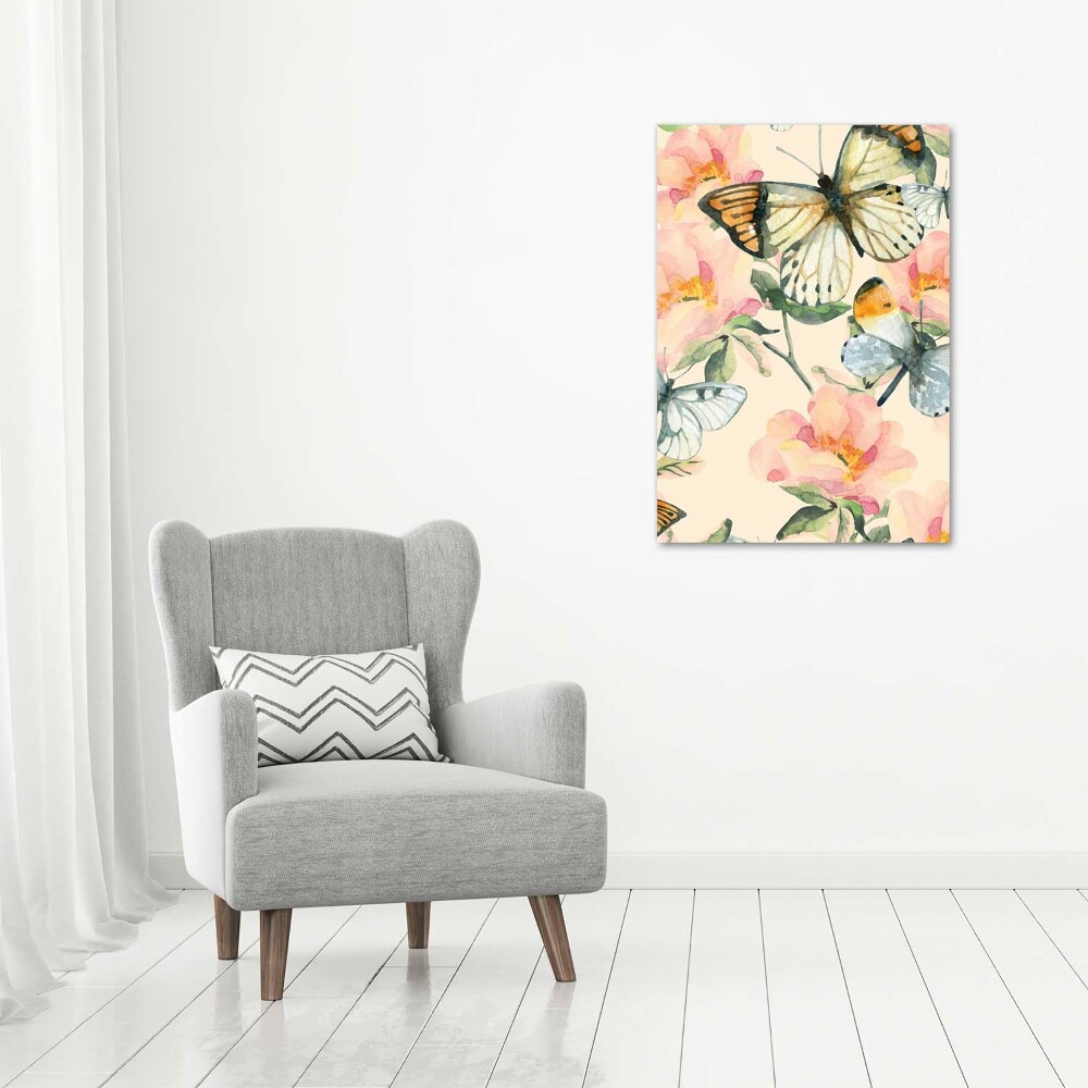 Tableau photo sur toile Roses et papillons