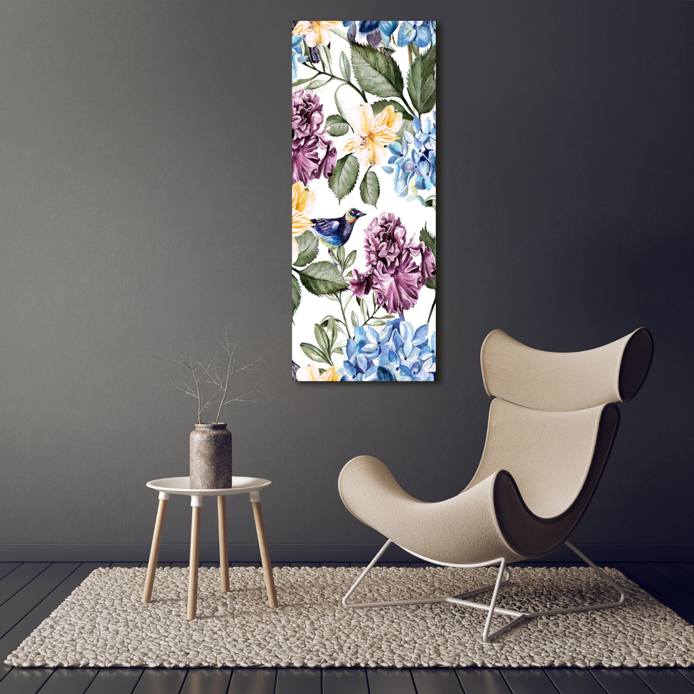 Tableau sur toile Fleurs et oiseaux