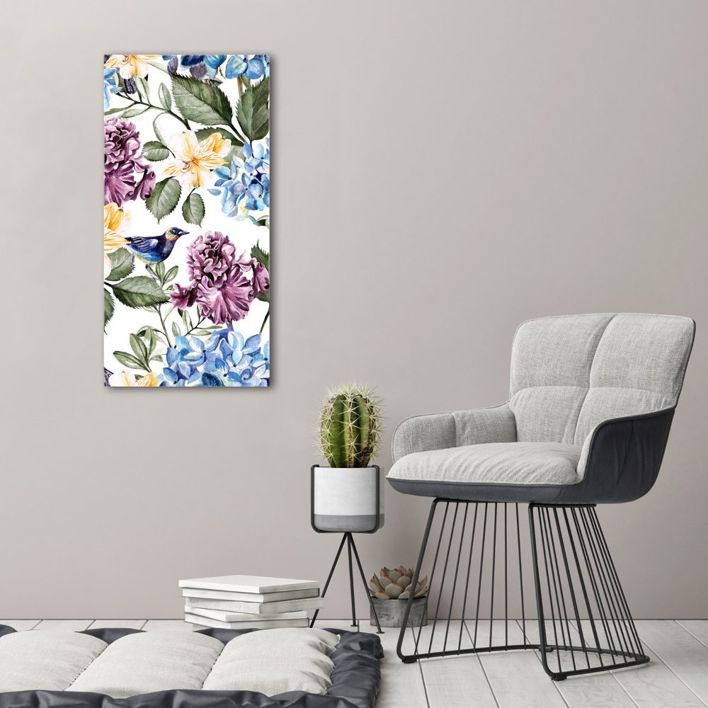 Tableau sur toile Fleurs et oiseaux