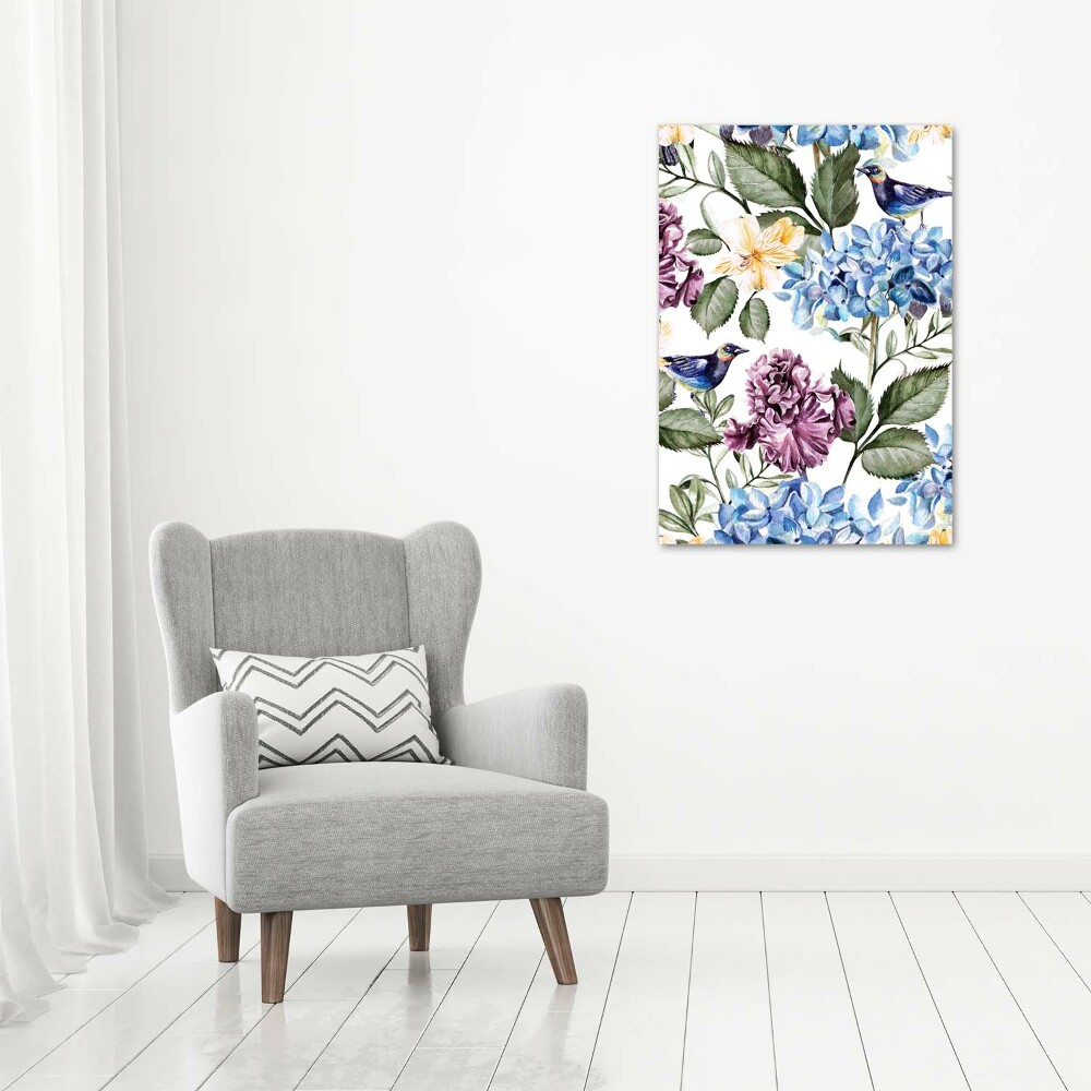 Tableau sur toile Fleurs et oiseaux