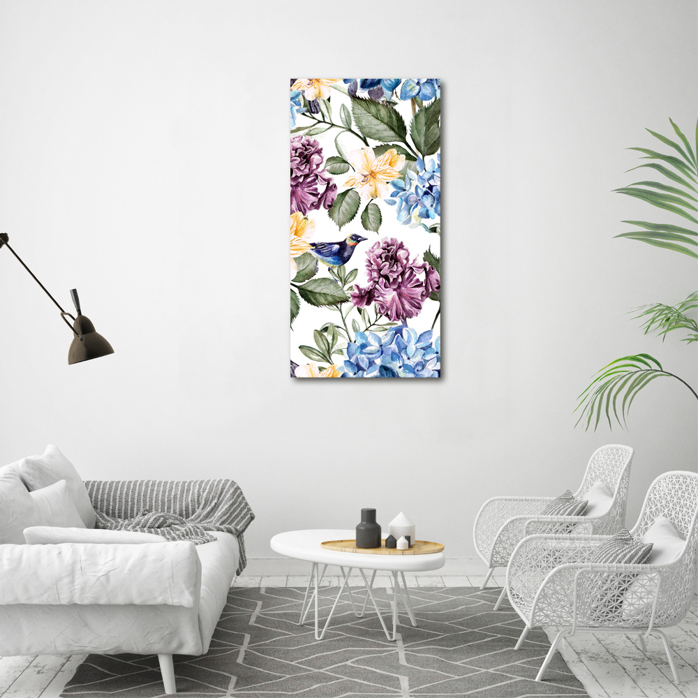 Tableau sur toile Fleurs et oiseaux