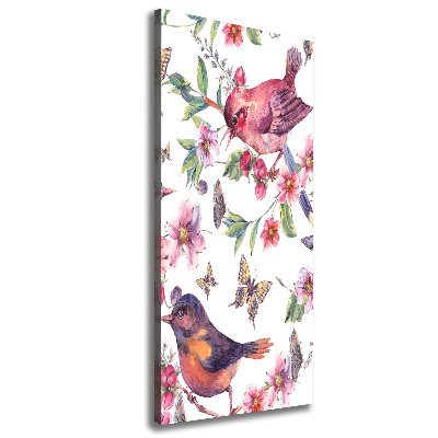 Tableau sur toile Oiseaux papillons fleurs