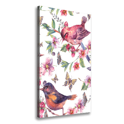 Tableau sur toile Oiseaux papillons fleurs