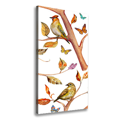 Tableau mural sur toile Oiseaux papillons feuilles