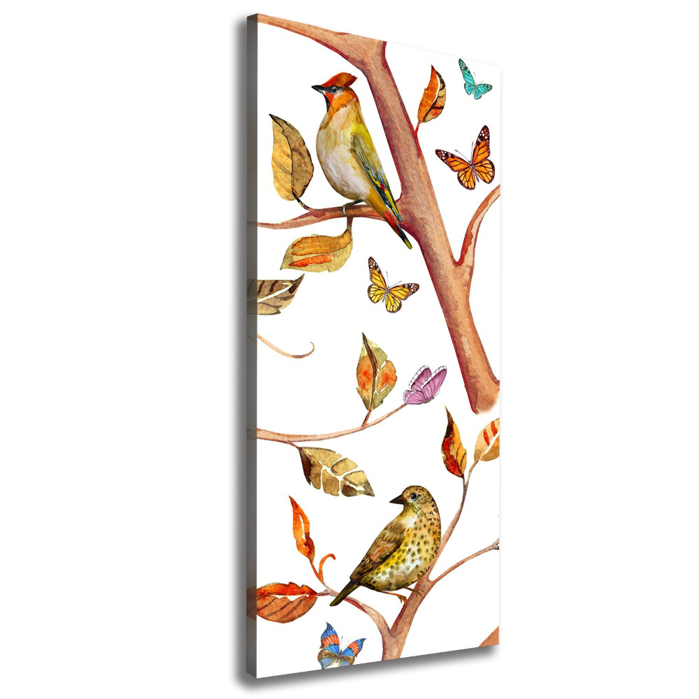 Tableau mural sur toile Oiseaux papillons feuilles