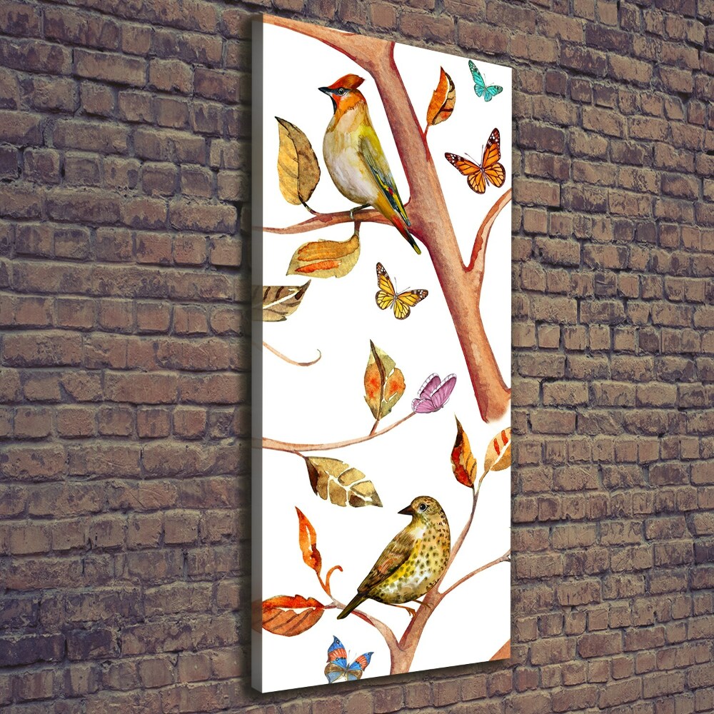 Tableau mural sur toile Oiseaux papillons feuilles