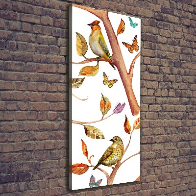 Tableau mural sur toile Oiseaux papillons feuilles