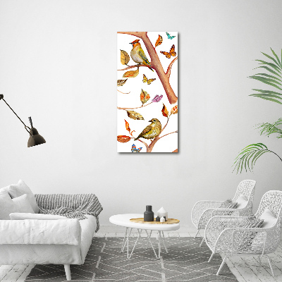 Tableau mural sur toile Oiseaux papillons feuilles