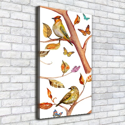 Tableau mural sur toile Oiseaux papillons feuilles