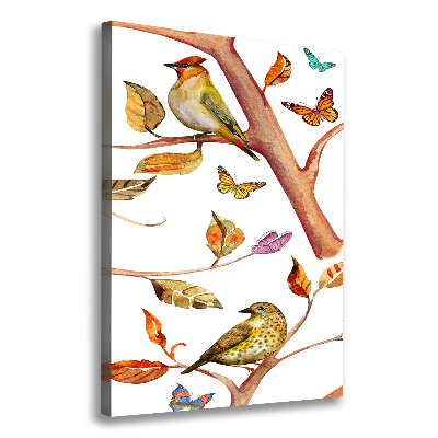 Tableau mural sur toile Oiseaux papillons feuilles