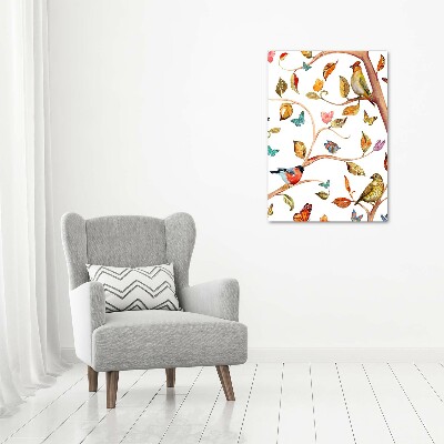 Tableau mural sur toile Oiseaux papillons feuilles