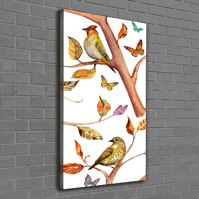 Tableau mural sur toile Oiseaux papillons feuilles