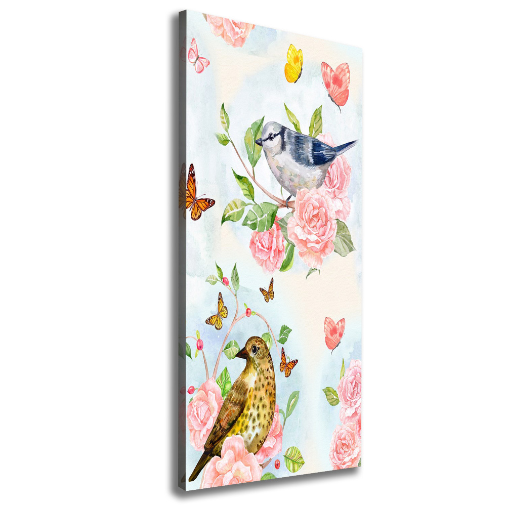 Tableau mural sur toile Oiseaux papillons roses