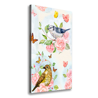 Tableau mural sur toile Oiseaux papillons roses