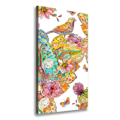 Tableau imprimé sur toile Oiseaux papillons fleurs