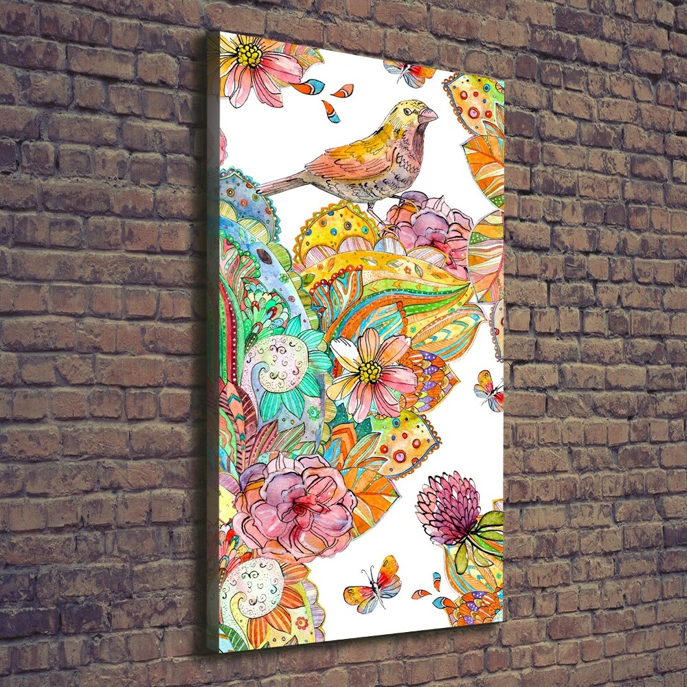 Tableau imprimé sur toile Oiseaux papillons fleurs