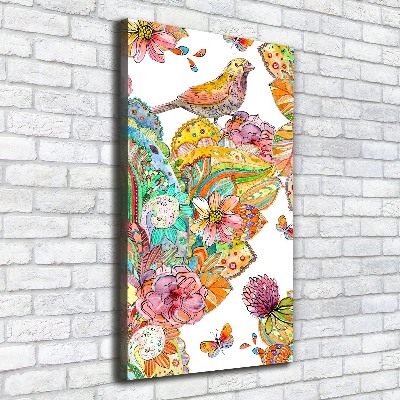 Tableau imprimé sur toile Oiseaux papillons fleurs