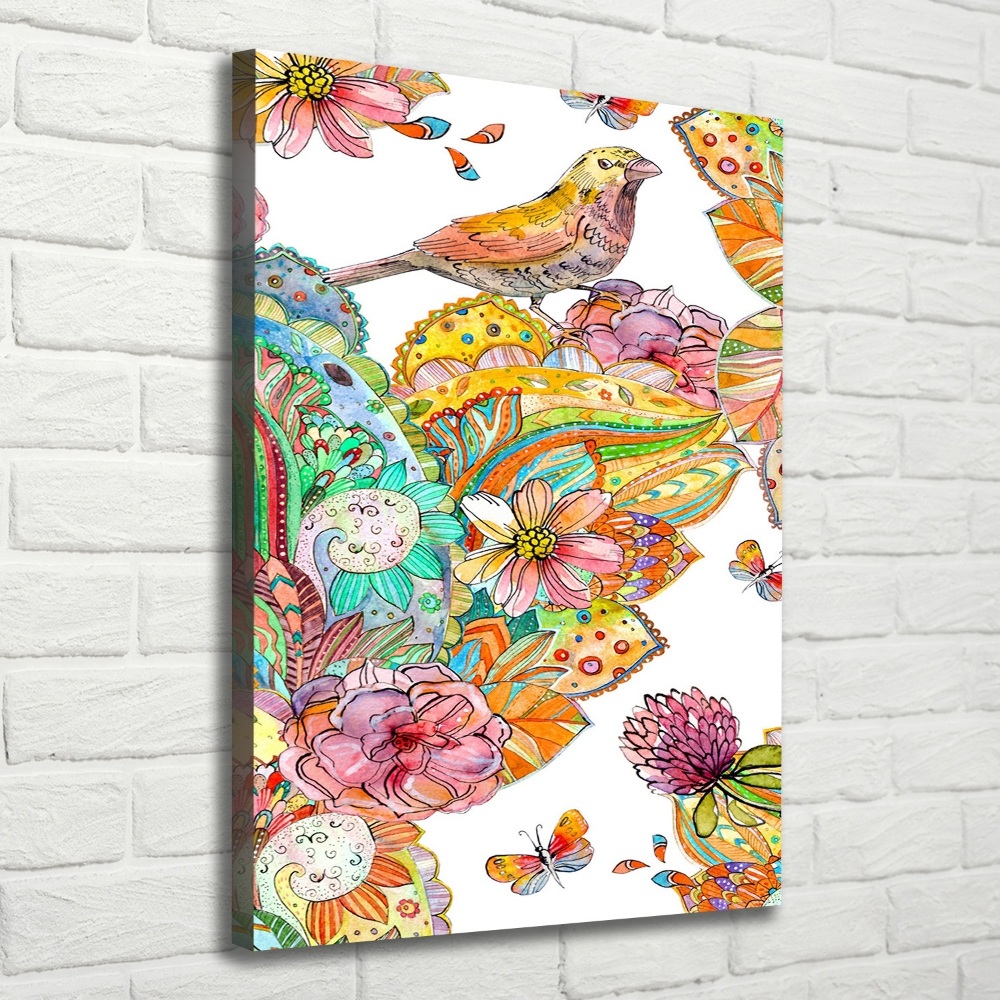 Tableau imprimé sur toile Oiseaux papillons fleurs