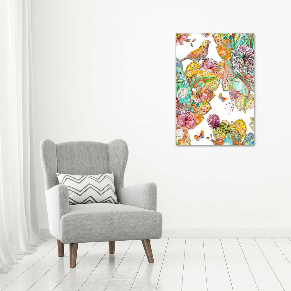 Tableau imprimé sur toile Oiseaux papillons fleurs