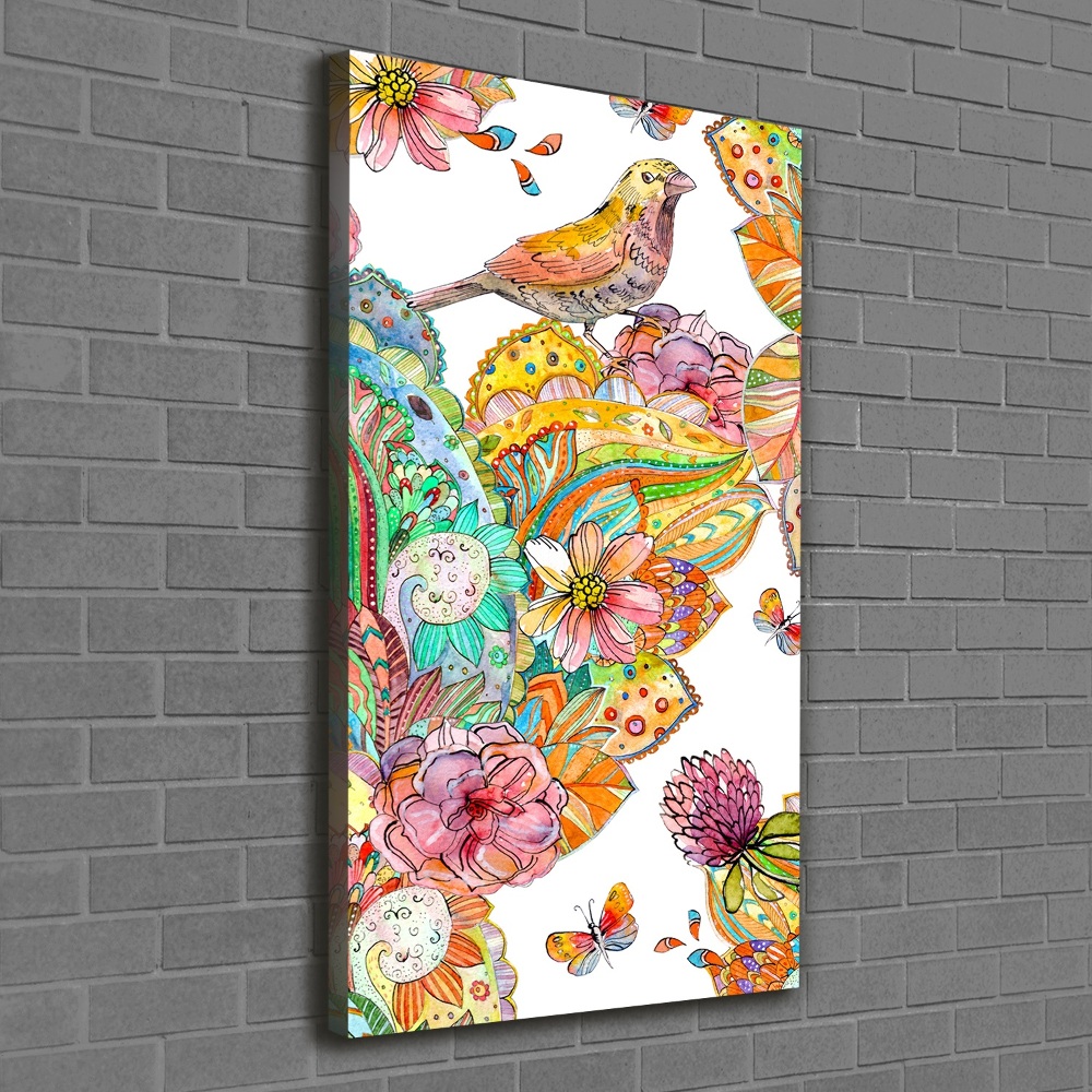 Tableau imprimé sur toile Oiseaux papillons fleurs