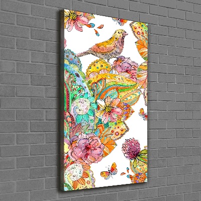 Tableau imprimé sur toile Oiseaux papillons fleurs