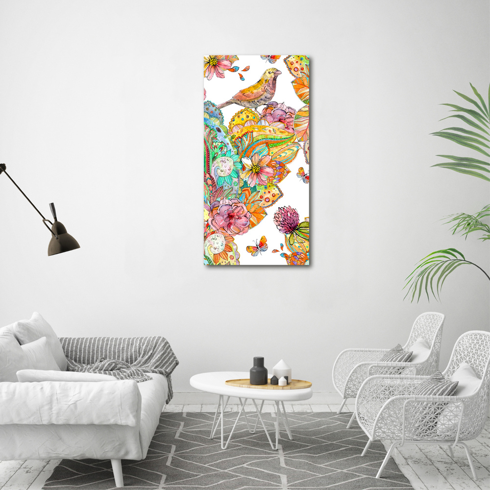 Tableau imprimé sur toile Oiseaux papillons fleurs