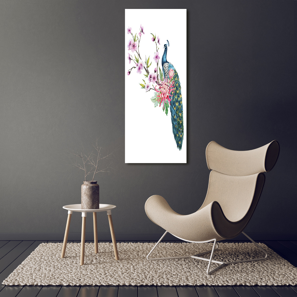 Tableau photo sur toile Paon et fleurs