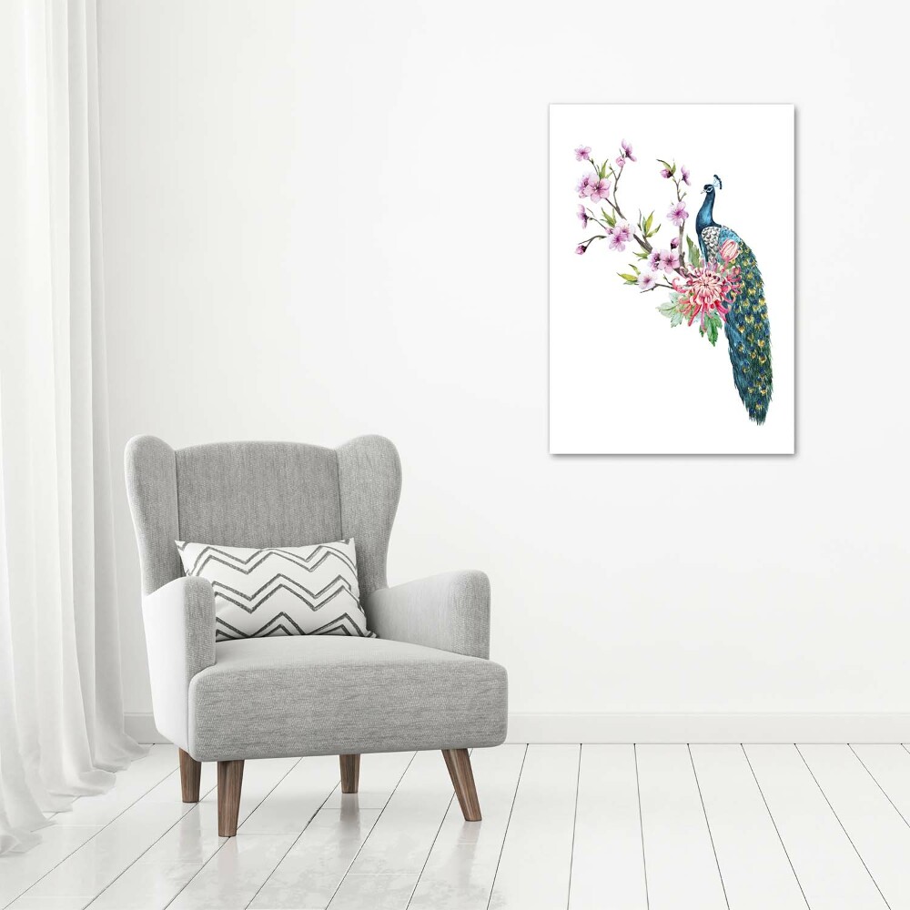 Tableau photo sur toile Paon et fleurs