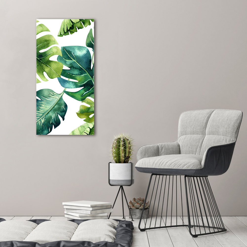 Tableau sur toile Feuilles tropicales peinte