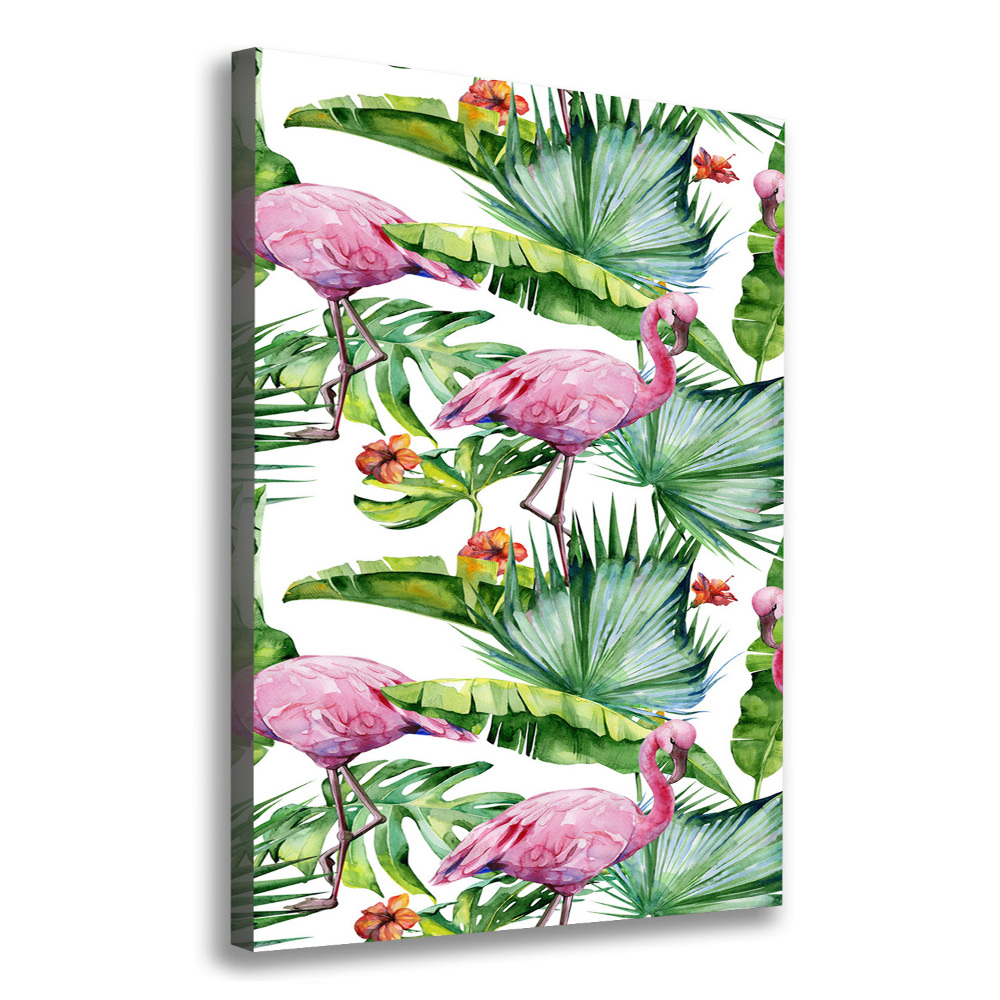 Tableau imprimé sur toile Feuilles et flamants roses