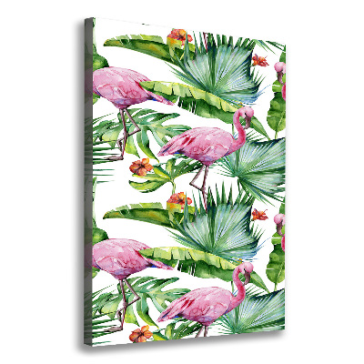 Tableau imprimé sur toile Feuilles et flamants roses