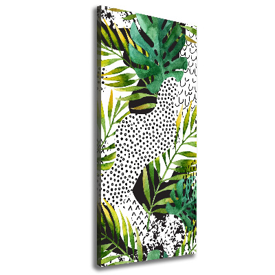 Tableau imprimé sur toile Feuilles tropicales points noirs