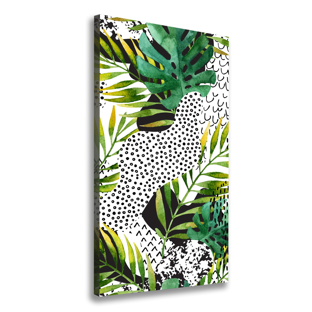 Tableau imprimé sur toile Feuilles tropicales points noirs