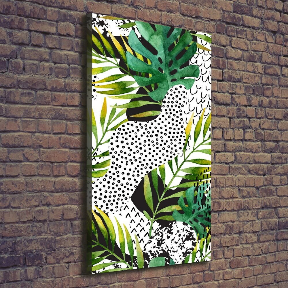 Tableau imprimé sur toile Feuilles tropicales points noirs